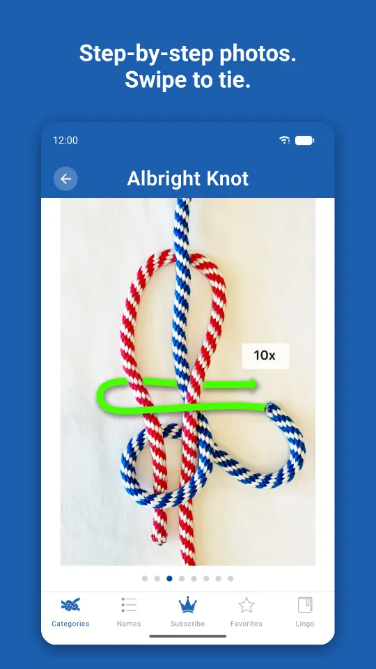 A knot's step-by-step photos, swiped one at a time