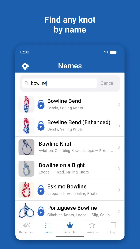 Searching knots by name